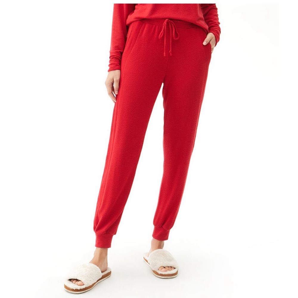Michael Stars Red Grenadine Jenny Joggers Drawstring Waist Pockets Size Small